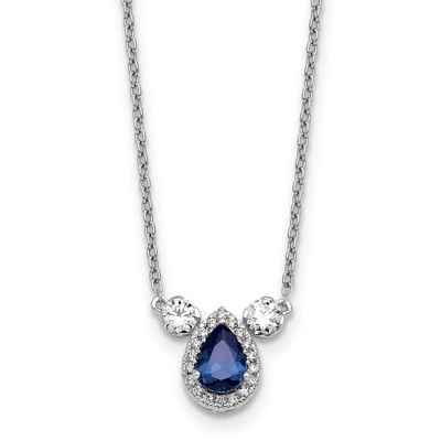 Lab Grown VS/SI FGH Diamond and Cr Sapphire 3-Stone Necklace 14k White Gold, PM10472-CSA-050-WLG,