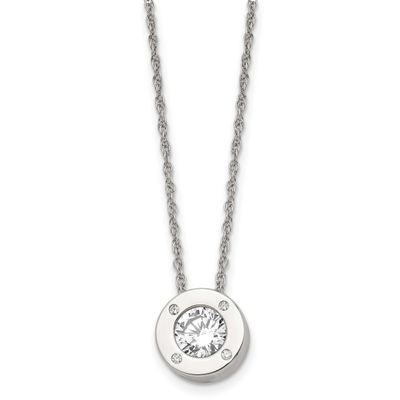 CZ April Birthstone Circle Pendant on a 20 inch Multi-Link Chain Necklace Stainless Steel Polished,