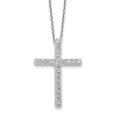 2.3mm CZ 21 Stone Cross 16 inch with 2 inch Extension Necklace Sterling Silver Rhodium-plated, QSH1
