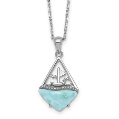 Larimar Sailboat 16in 2in Ext Necklace Sterling Silver Rhodium-plated, QG7102-16,