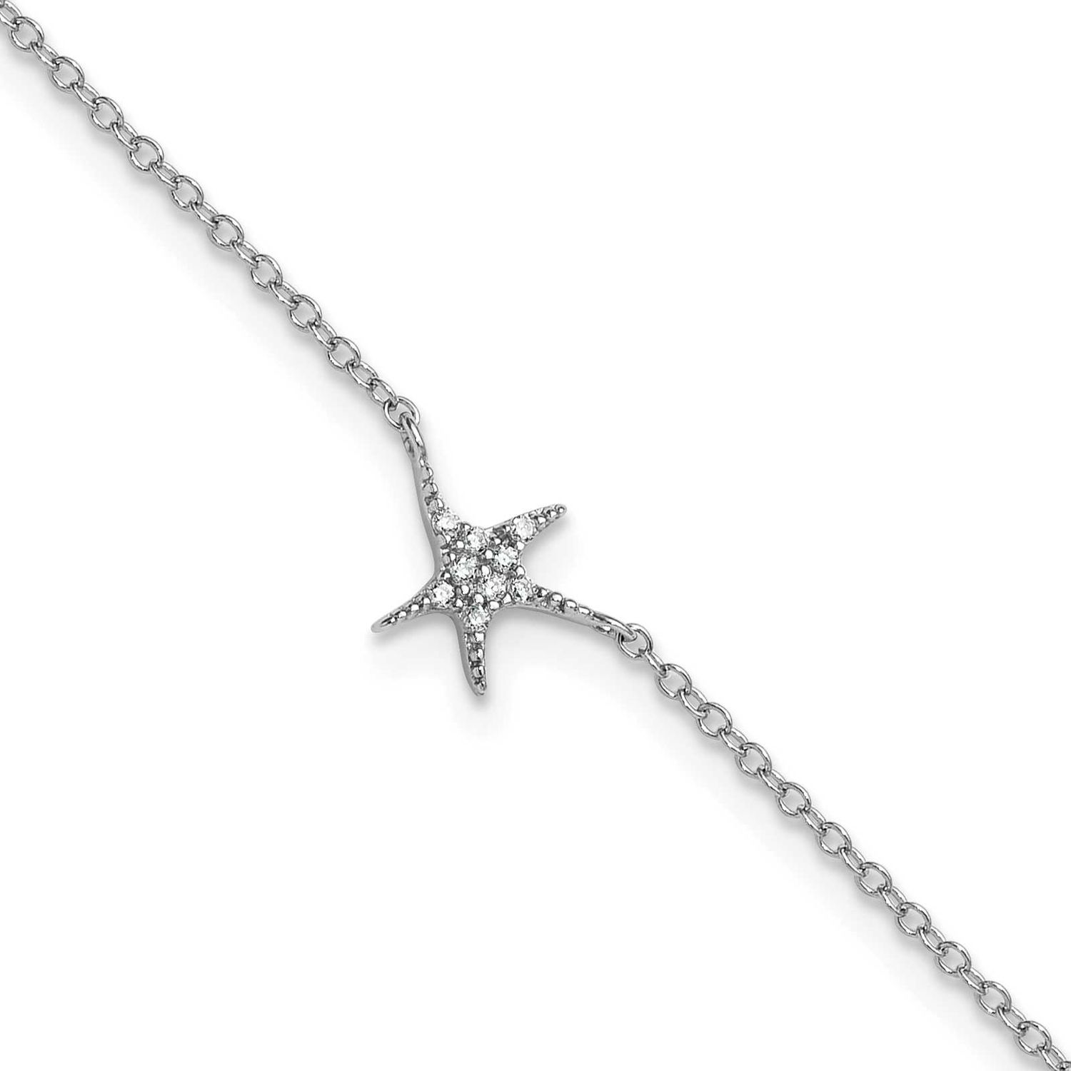 Cheryl M Polished CZ Starfish 9.5 Inch with 1 Inch Extension Anklet Sterling Silver Rhodium-plated,