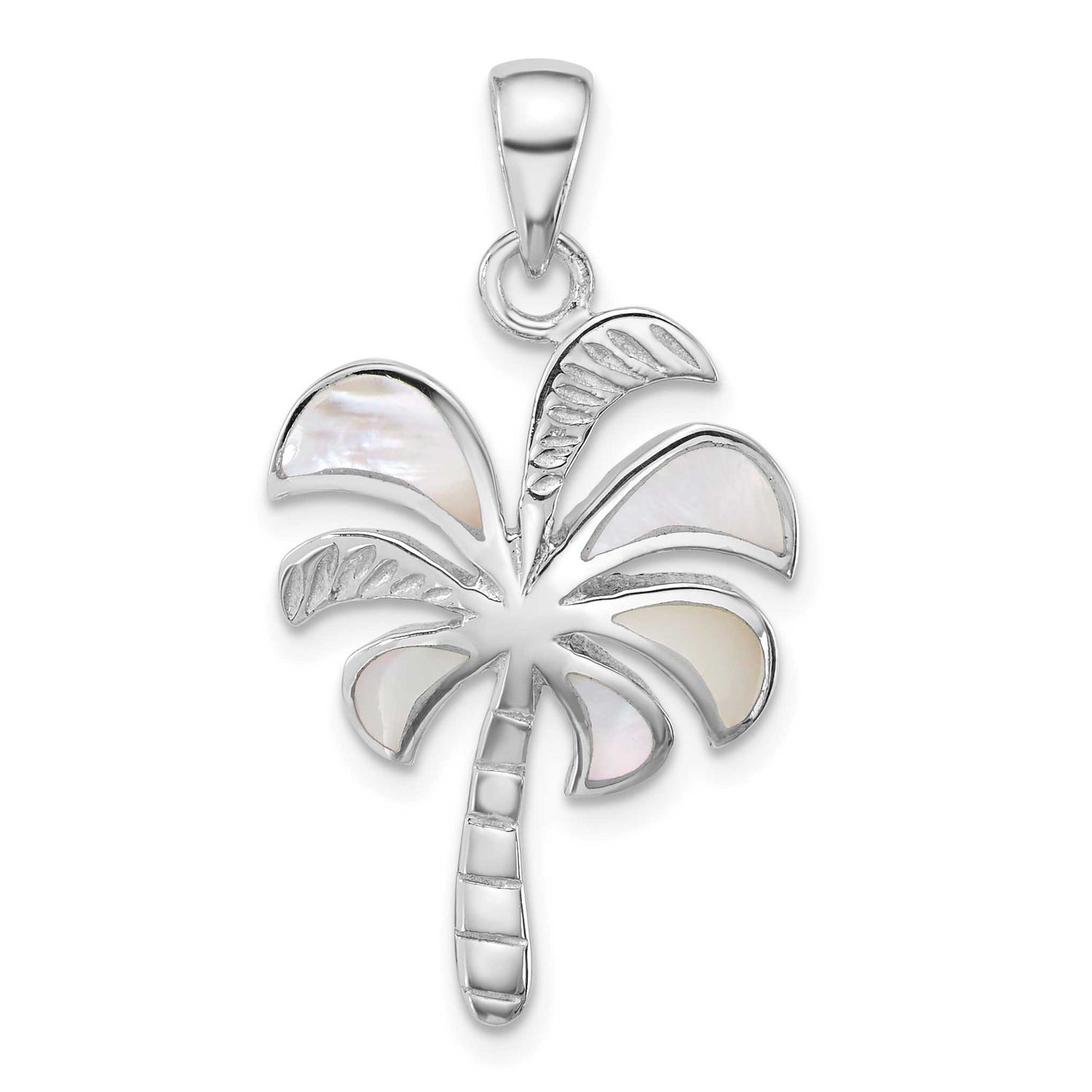 Polished MOP Palm Tree Pendant Sterling Silver Rhodium-plated, QG7244P,