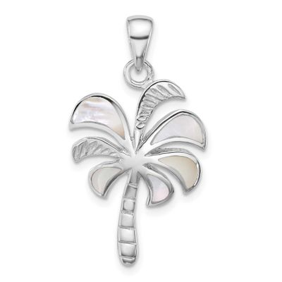 Polished MOP Palm Tree Pendant Sterling Silver Rhodium-plated, QG7244P,