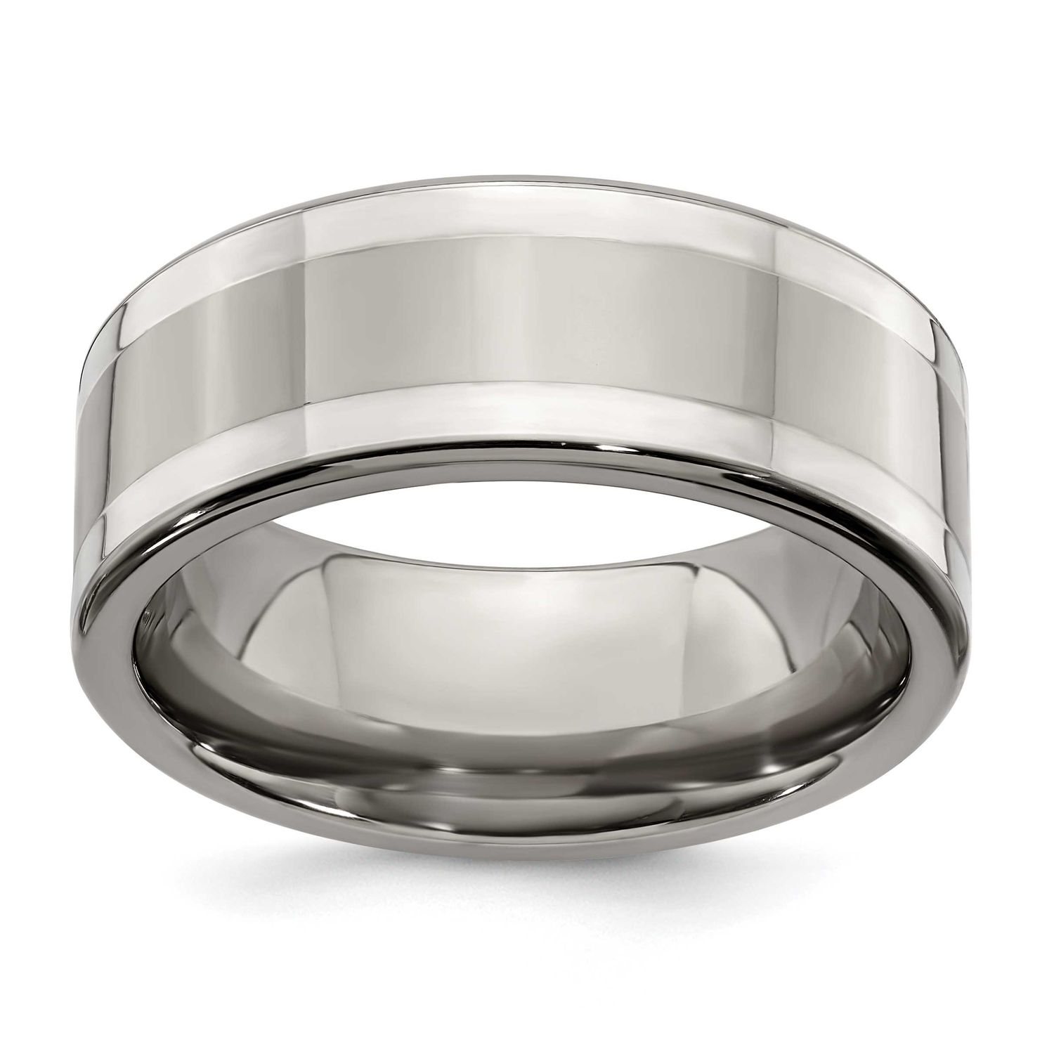 Edward Mirell Sterling Silver Inlay 9mm Band Titanium, EMR176-8, 614664175037