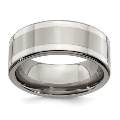 Edward Mirell Sterling Silver Inlay 9mm Band Titanium, EMR176-8, 614664175037