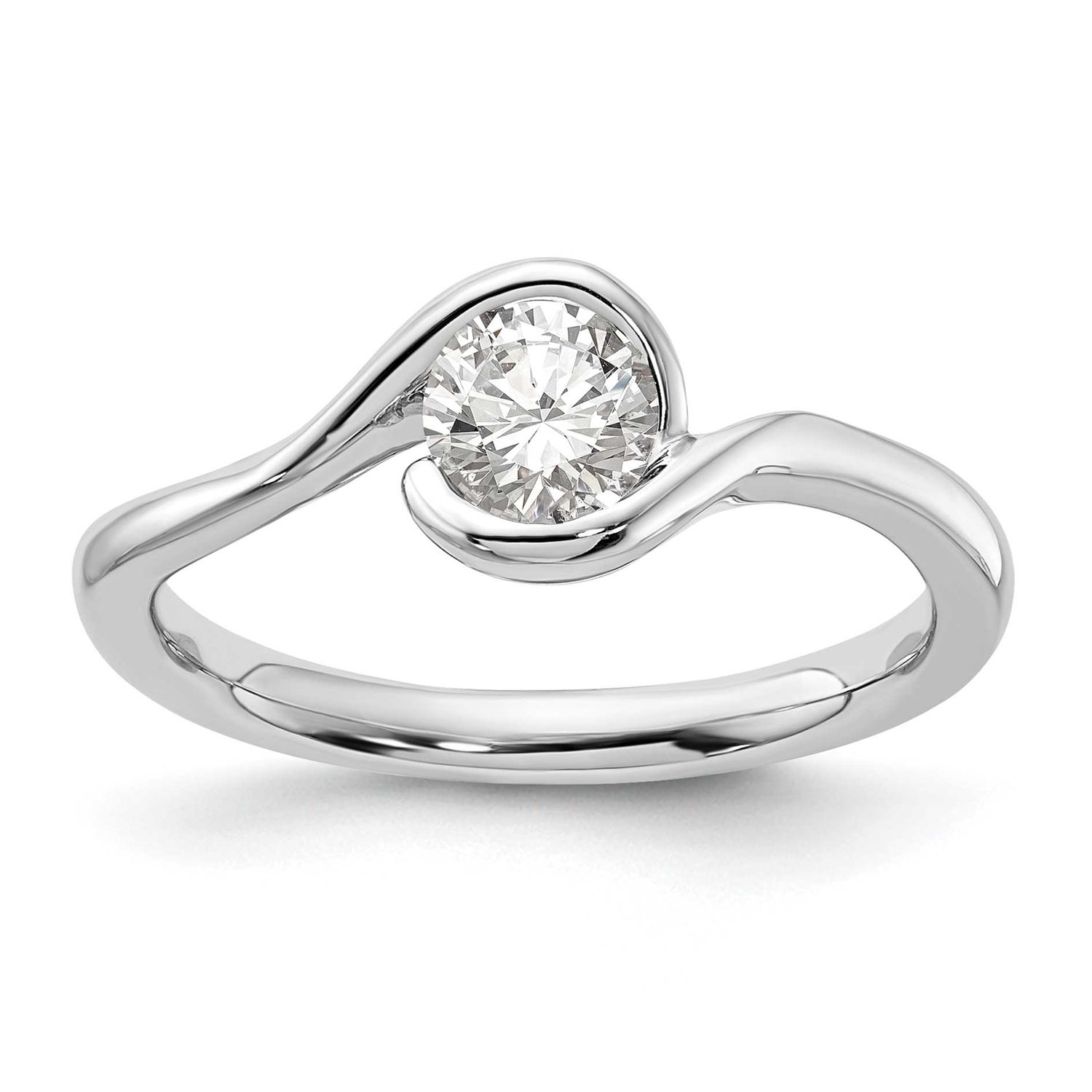 Lab Grown Diamond Bezel Set Solitaire Complete Engagement Ring 14k White Gold, RM1955E-050-WLG, 883
