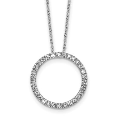 Cheryl M Polished CZ Circle 16 Inch with 2 Inch Extension Necklace Sterling Silver Rhodium-plated,