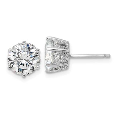 Cheryl M Polished and Textured CZ Stud Earrings Sterling Silver Rhodium-plated, QCM1856,