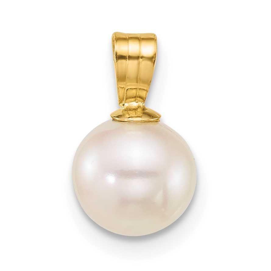 7-8mm Round White Freshwater Cultured Pearl Pendant 10k Gold, 10XF922,