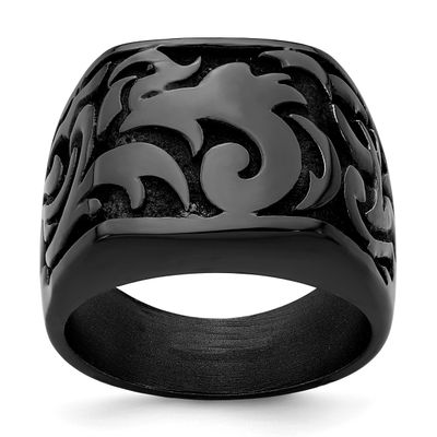 Edward Mirell Black Ti Casted Design Signet Ring Titanium, EMR238-9, 886774314006