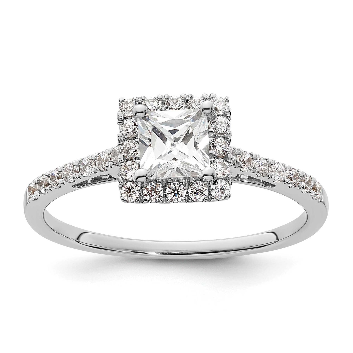 Halo Holds 1/2 carat 4.5mm Princess Center 1/3 carat Diamond Semi-mount Engagement Ring 14k White G