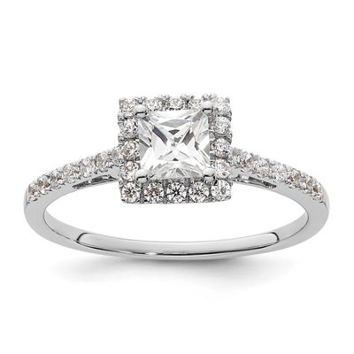 Halo Holds 1/2 carat 4.5mm Princess Center 1/3 carat Diamond Semi-mount Engagement Ring 14k White G