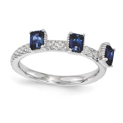 Created Sapphire Three Stone Ring Sterling Silver, QSK1587-5, 886774213316