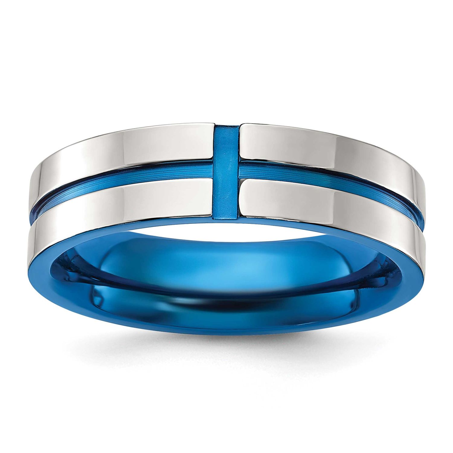 Blue IP-plated Grooved 6mm Band Stainless Steel Polished, SR716-12.5, 196904257579