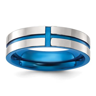 Blue IP-plated Grooved 6mm Band Stainless Steel Polished, SR716-12.5, 196904257579