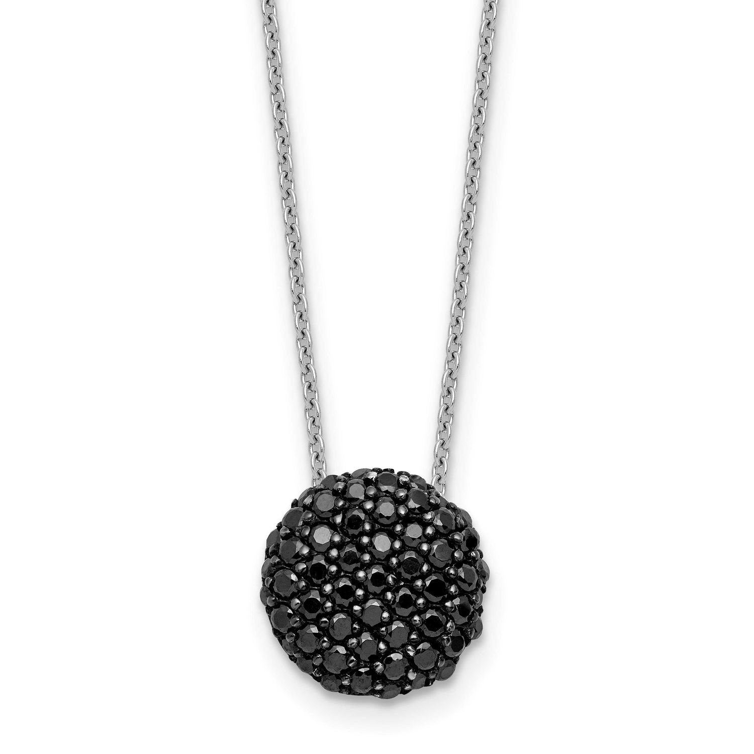 Cheryl M Hematite and Rhodium-plated Polished Black CZ Circle 16 Inch with 2 Inch Extension Necklac
