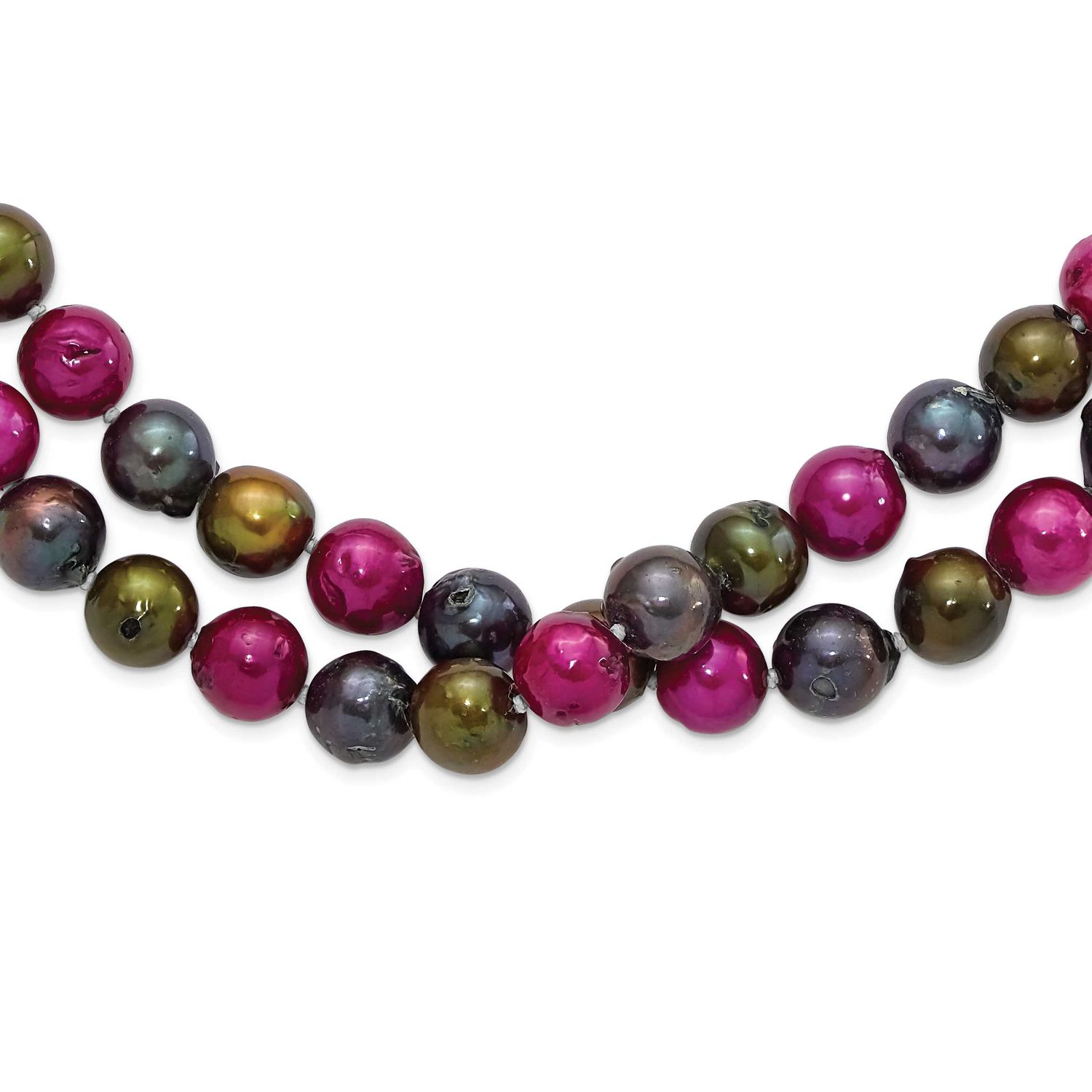 Fuchsia, Olive &amp; Peacock 9-10.5mm Freshwater Cultured Pearl Necklace , QH3053-48,