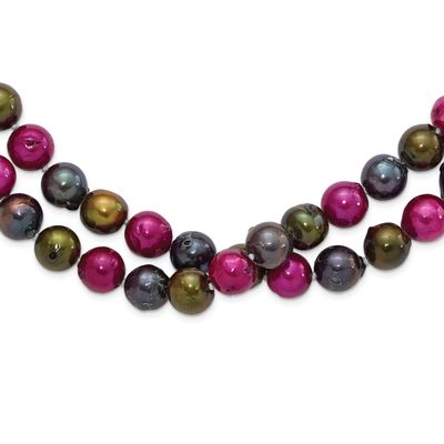 Fuchsia, Olive &amp; Peacock 9-10.5mm Freshwater Cultured Pearl Necklace , QH3053-48,
