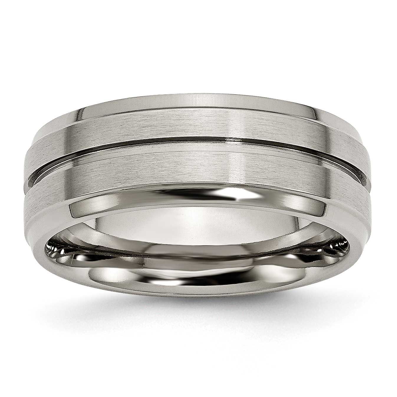8mm Grooved Ridged Edge Band Titanium Brushed and Polished, TB15-8, 883957785530