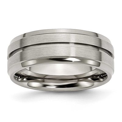 8mm Grooved Ridged Edge Band Titanium Brushed and Polished, TB15-8, 883957785530