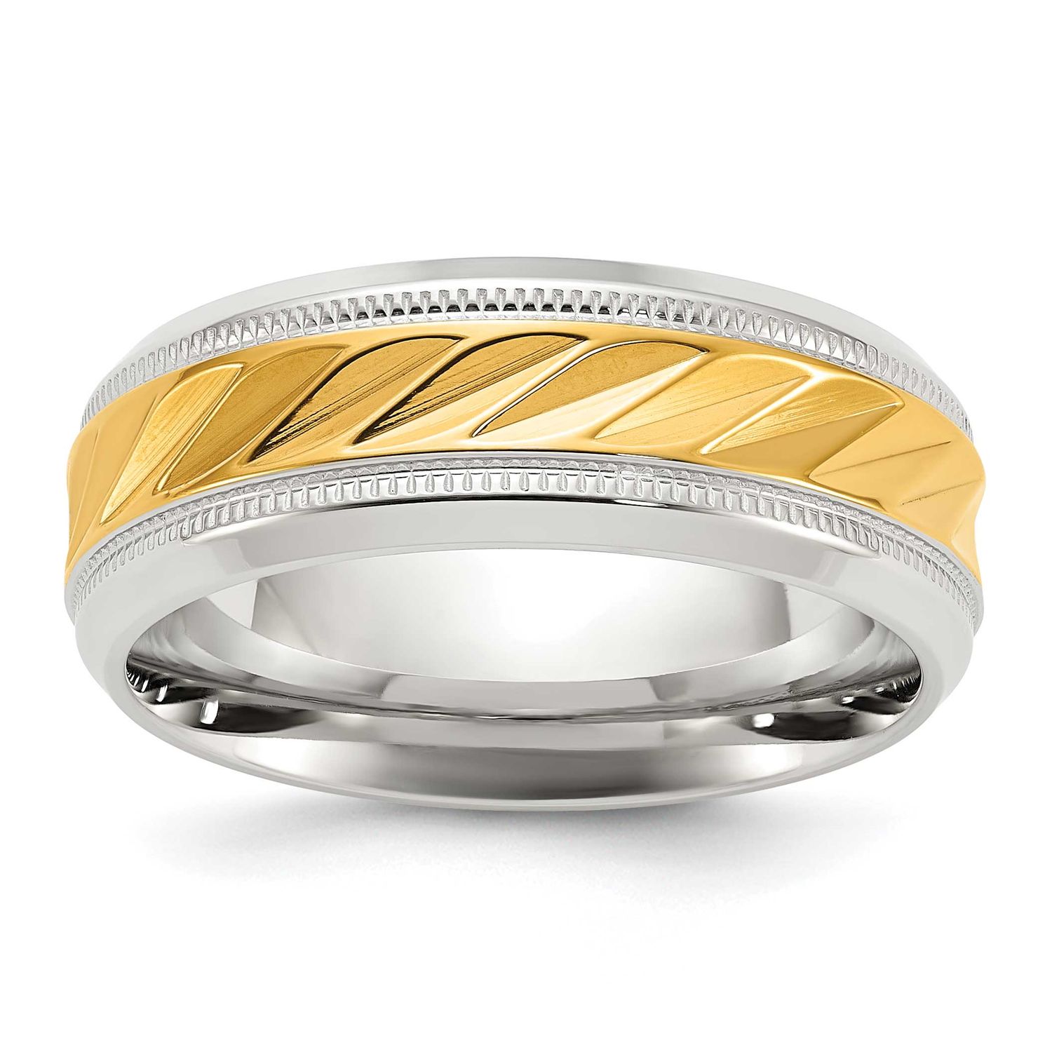 Yellow IP-plated Grooved Center 8mm Band Stainless Steel Polished, SR743-11, 196904252475