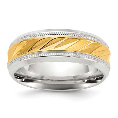 Yellow IP-plated Grooved Center 8mm Band Stainless Steel Polished, SR743-11, 196904252475