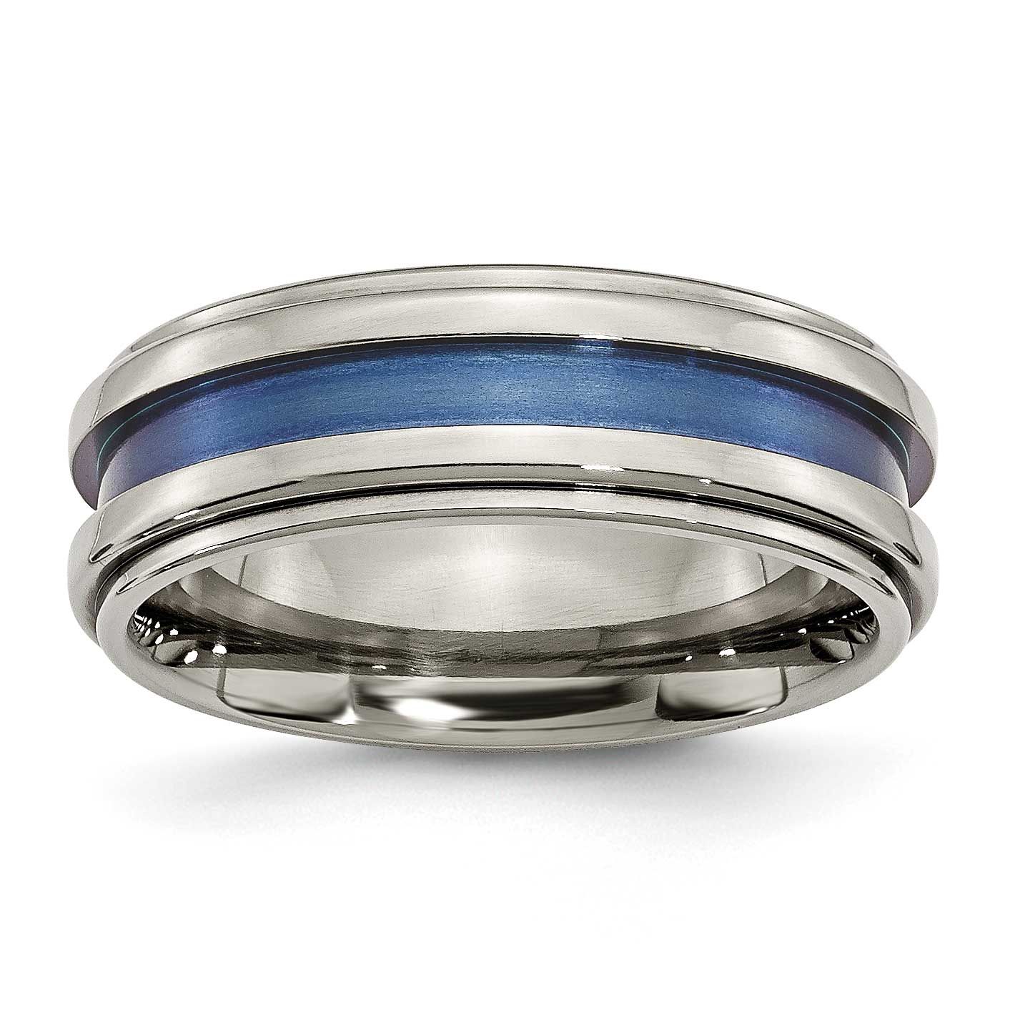 Blue Triple Groove 8mm Polished Band Titanium, TB416-7.5, 886774388748