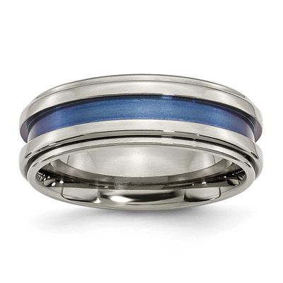 Blue Triple Groove 8mm Polished Band Titanium, TB416-7.5, 886774388748