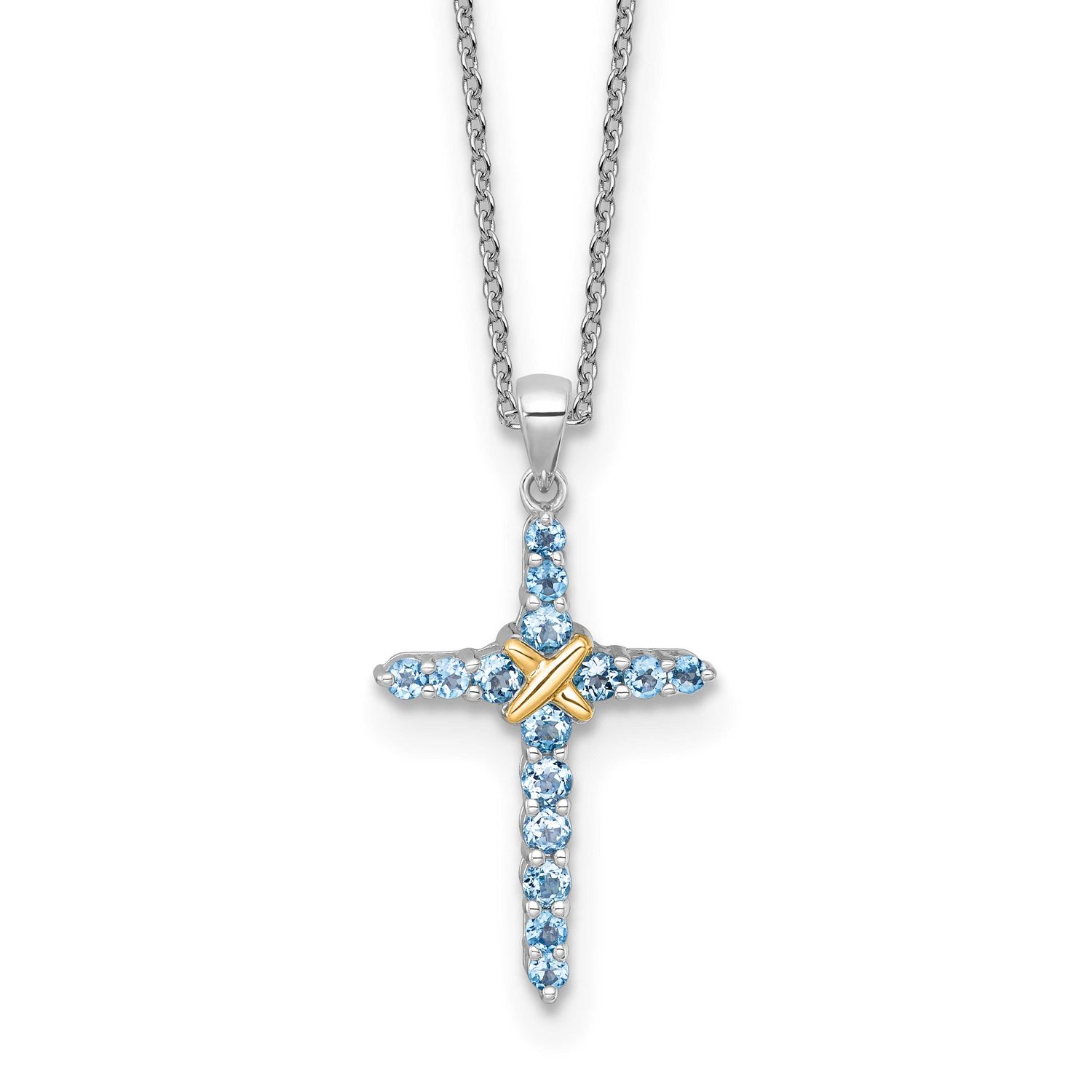 Shey Couture with 14k -X- Accent Round Light Swiss Blue Topaz Cross 18 inch with 2 inch Extension N