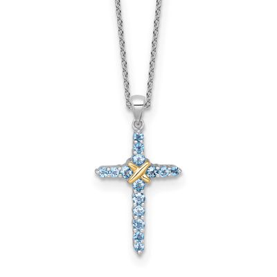 Shey Couture with 14k -X- Accent Round Light Swiss Blue Topaz Cross 18 inch with 2 inch Extension N