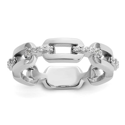 Cheryl M Polished CZ Link Ring Sterling Silver Rhodium-plated, QCM1733-9, 196904276303