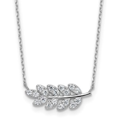 Cheryl M Polished CZ Leaf Necklace Sterling Silver Rhodium-plated, QCM1793-18, 196904277980