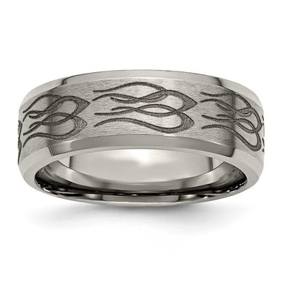 Flames Laser Design 8mm Beveled Edge Band Titanium Brushed and Polished, TB115T-12.5, 886774045498