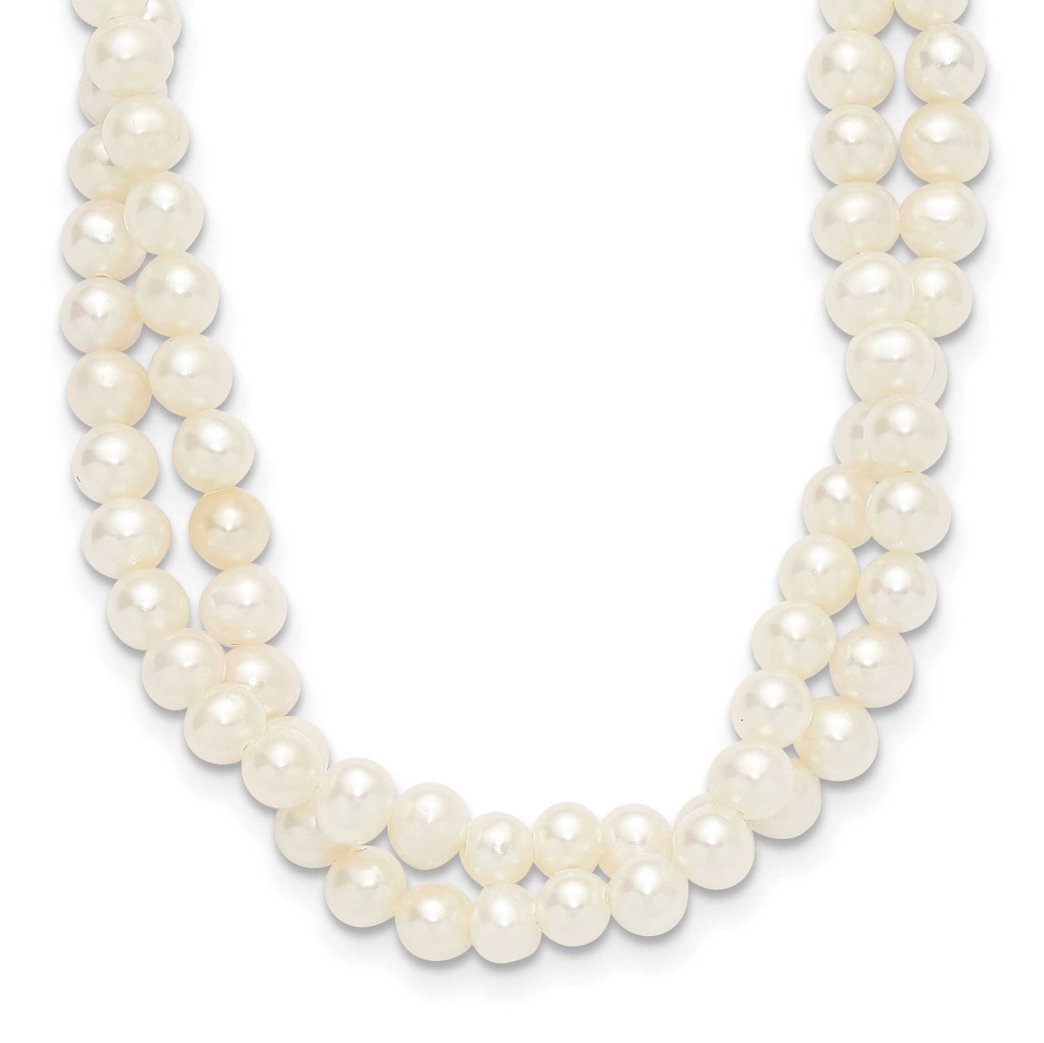 5-6mm White Semi-Round Freshwater Cultured Pearl 2 Strand 14 inch with 2 inch Extension Choker Ster