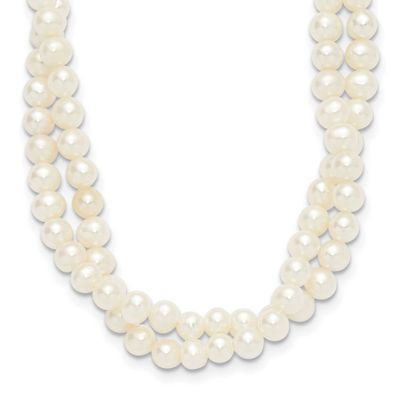 5-6mm White Semi-Round Freshwater Cultured Pearl 2 Strand 14 inch with 2 inch Extension Choker Ster