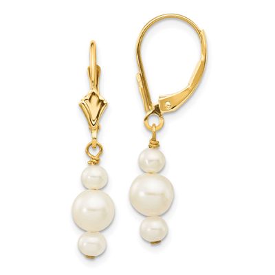 3-3.5mm and 5-5.5mm White Semi-Round Freshwater Cultured Pearl Leverback Dangle Earrings 10k Gold,