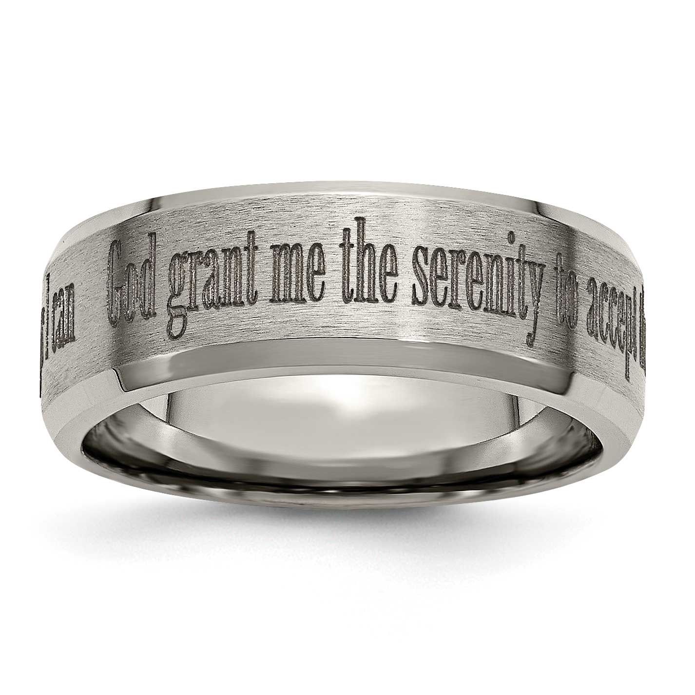 Serenity Laser Design 8mm Beveled Band Titanium Brushed and Polished, TB115G-13, 886774044729
