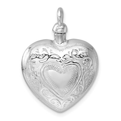 Heart with Design Ash Holder Pendant Sterling Silver Rhodium-plated, QC11506,