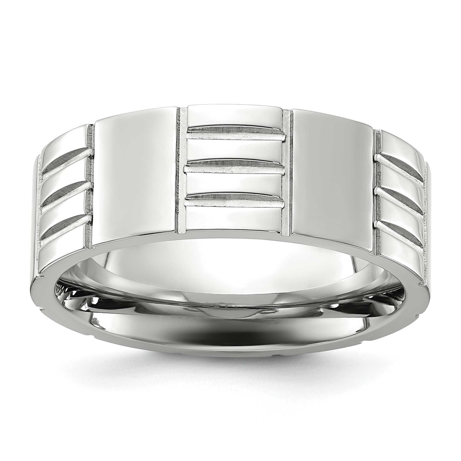 Grooved 8mm Band Stainless Steel Polished, SR733-9, 196904253625