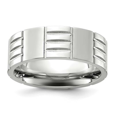 Grooved 8mm Band Stainless Steel Polished, SR733-9, 196904253625