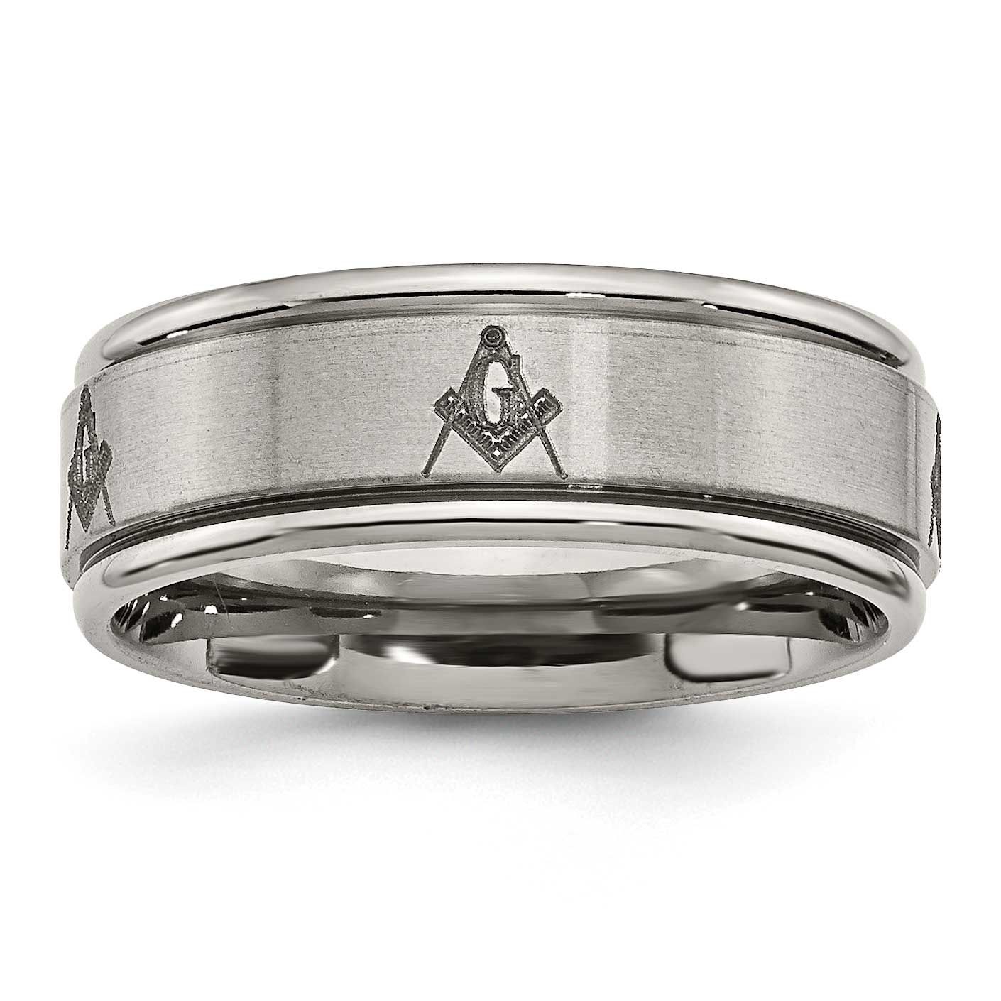 Masonic Laser Design 8mm Ridged Edge Band Titanium Brushed and Polished, TB11M-9.5, 886774046730