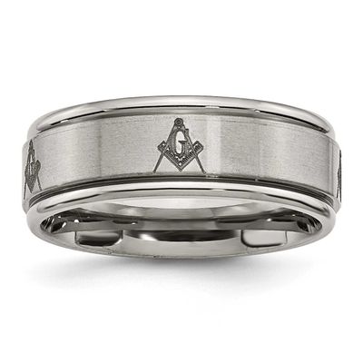 Masonic Laser Design 8mm Ridged Edge Band Titanium Brushed and Polished, TB11M-9.5, 886774046730