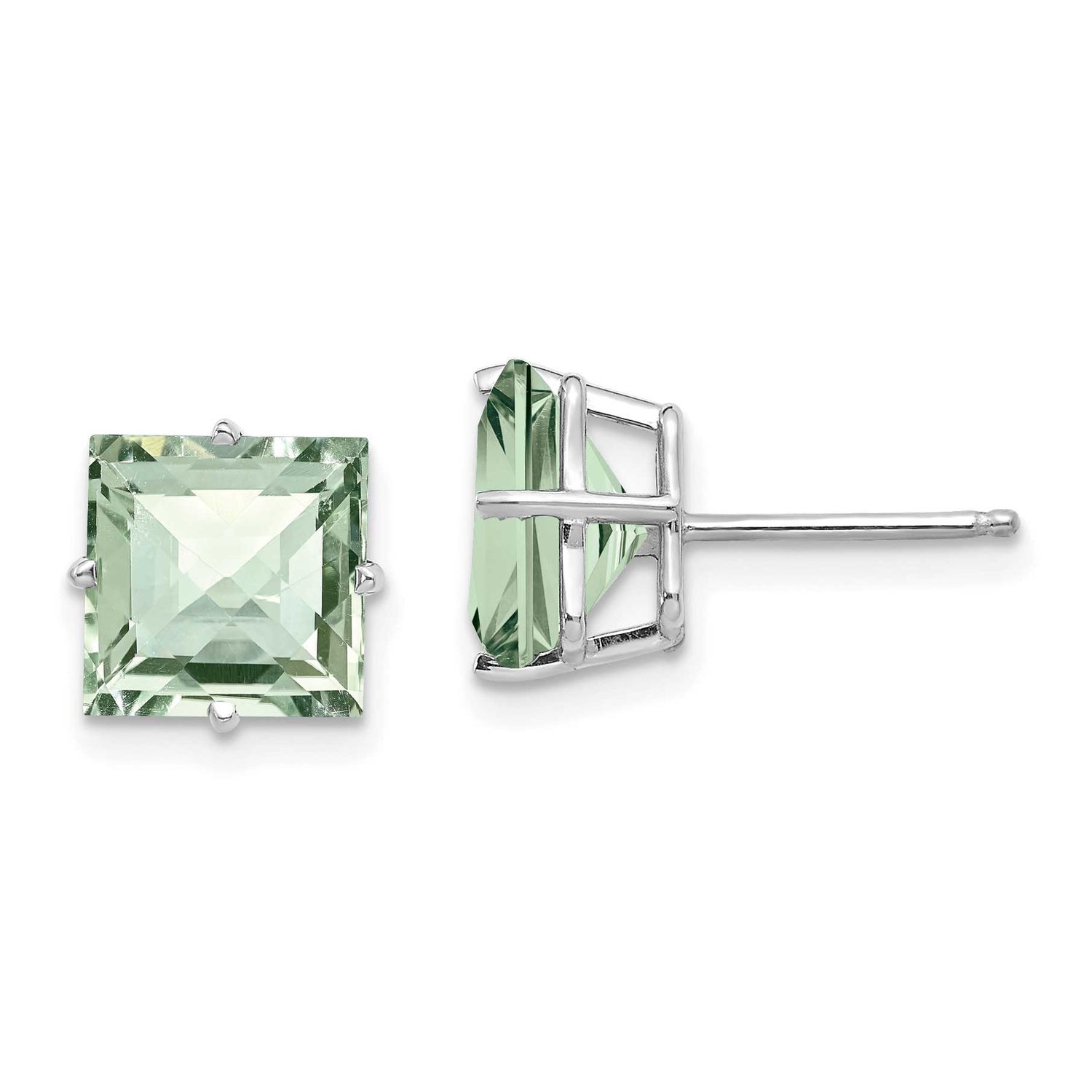 Princess 4-Prong 8.0mm Checker-Cut Green Quartz Earrings 14k White Gold, XE64WCG, 883957224817