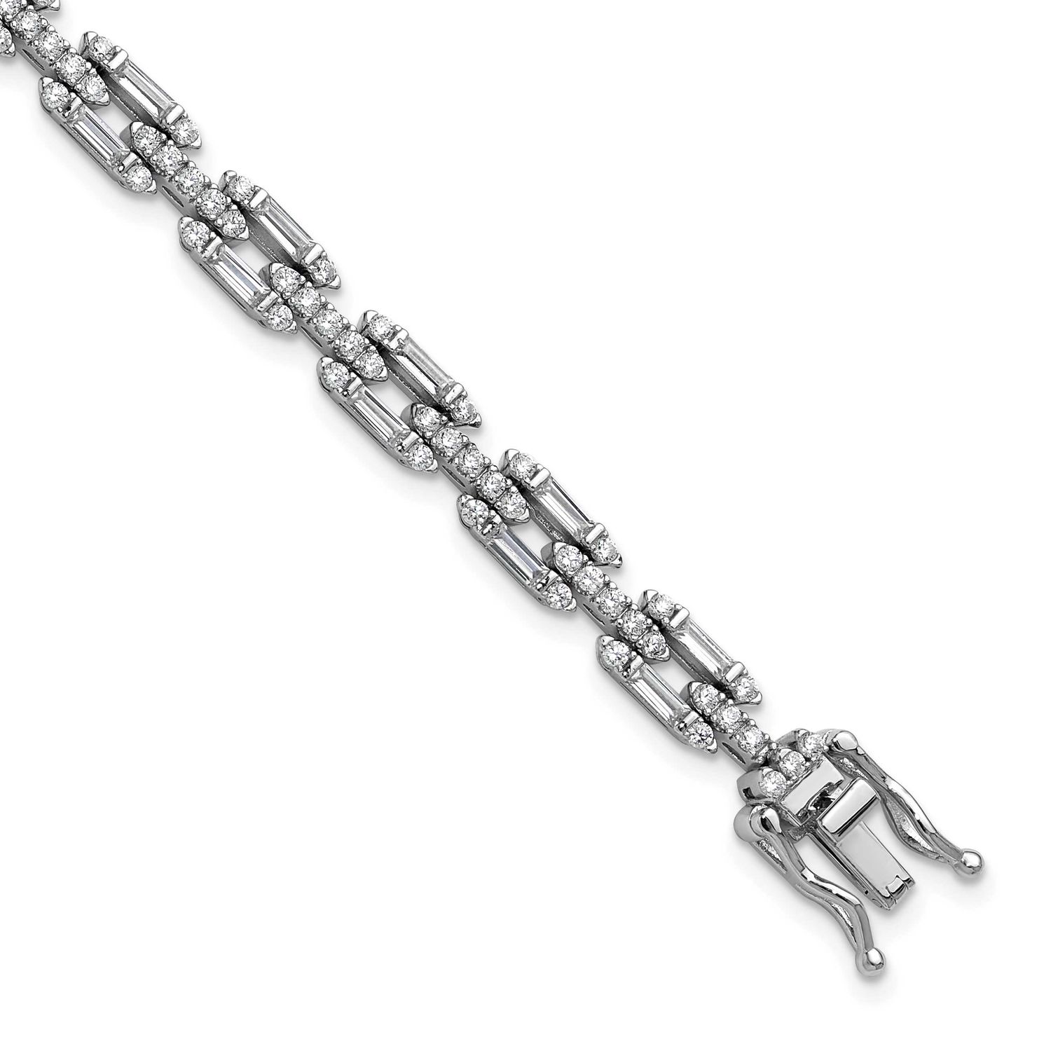 Cheryl M Polished Fancy CZ Link Bracelet Sterling Silver Rhodium-plated, QCM1675-7, 196904276211