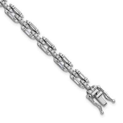 Cheryl M Polished Fancy CZ Link Bracelet Sterling Silver Rhodium-plated, QCM1675-7, 196904276211
