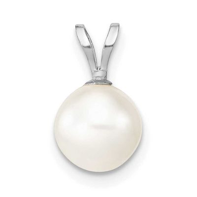 7-8mm White Round Freshwater Cultured Pearl Pendant 10k White Gold, 10XFW397,