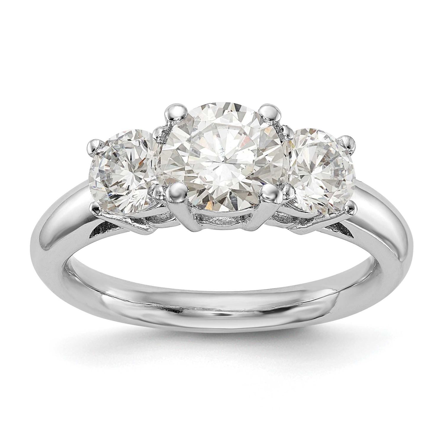 3-Stone Holds 1 carat 6.5mm Round Center and 2-5.2mm Round Sides Engagement Ring Mounting 14k White