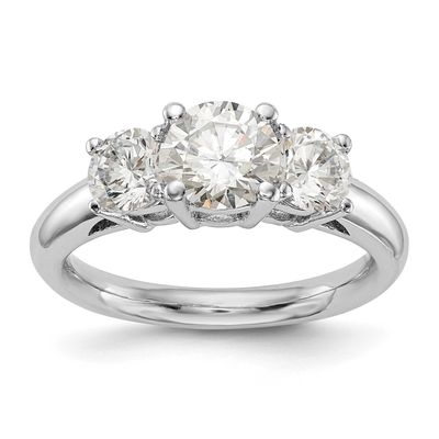 3-Stone Holds 1 carat 6.5mm Round Center and 2-5.2mm Round Sides Engagement Ring Mounting 14k White