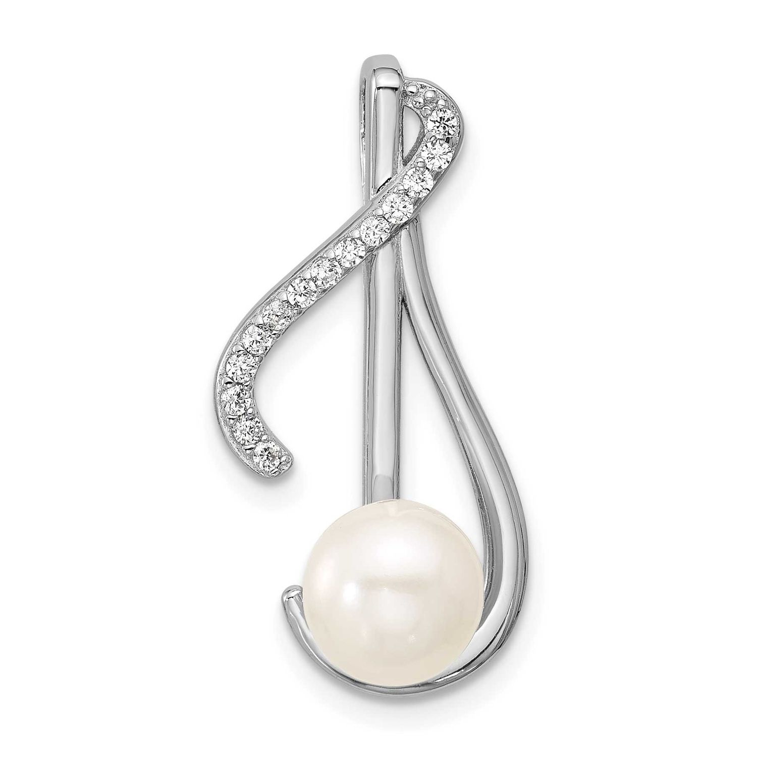 CZ FWC Pearl Swirl Chain Slide Pendant Sterling Silver Rhodium-plated, QG7179P,