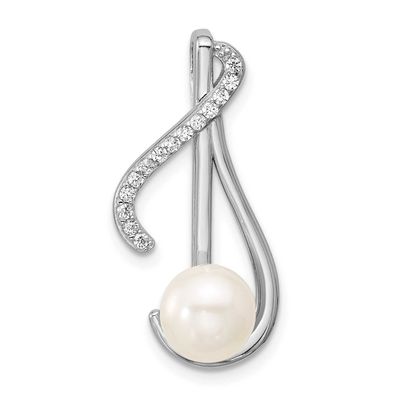 CZ FWC Pearl Swirl Chain Slide Pendant Sterling Silver Rhodium-plated, QG7179P,